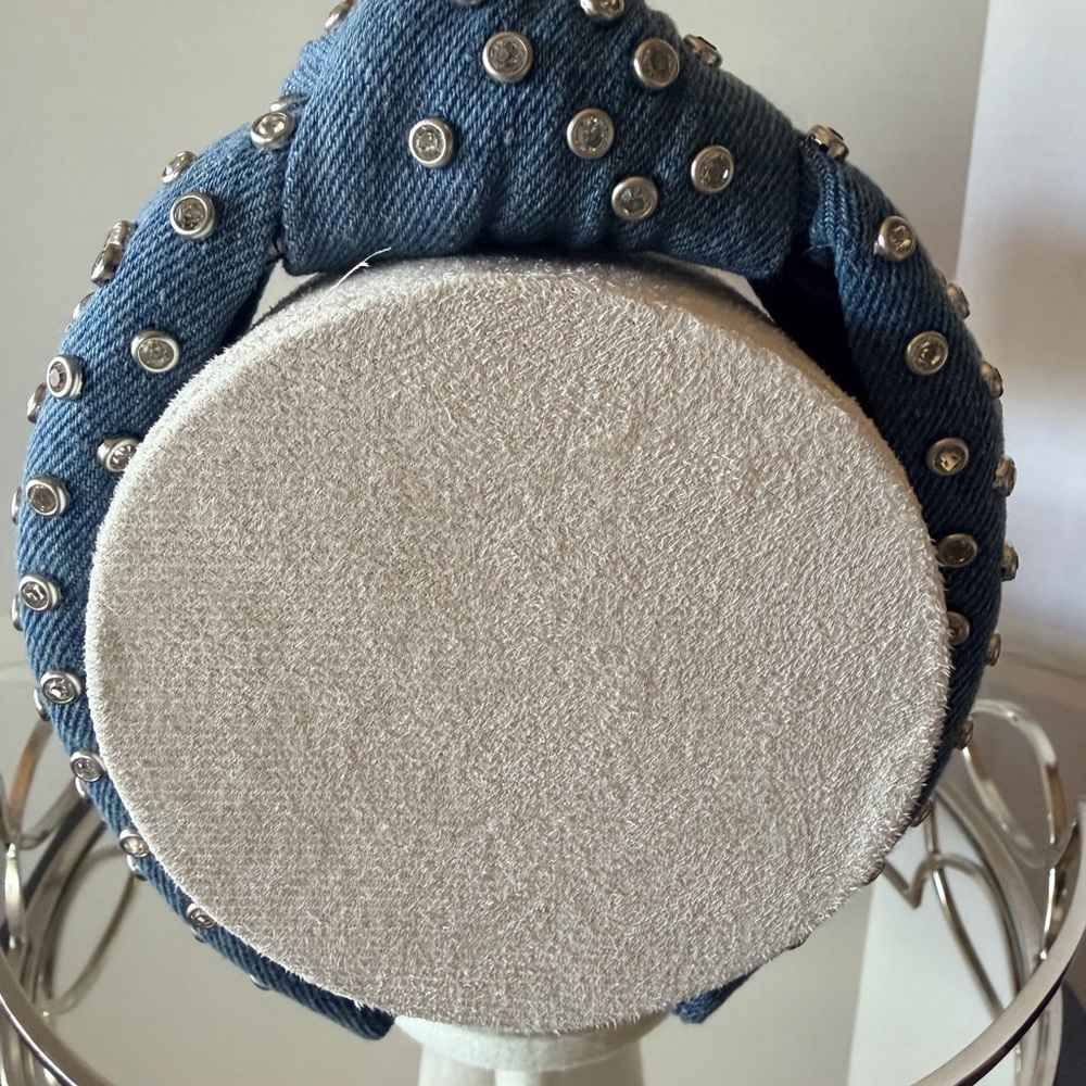 Lele Sadoughi Blue Denim Knotted Headband with Silver Studs